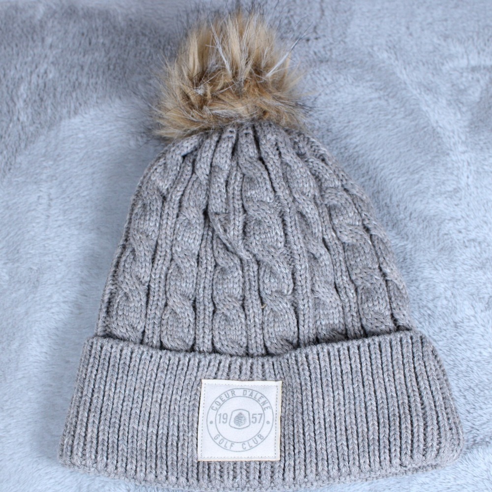 Coeur d Alene Hat Cap Women Beige Cable Knit Cuffed Beanie Golf Club Winter Warm